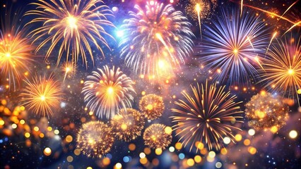 Naklejka premium Sparkling Fireworks Display in Night Sky for Celebration Events