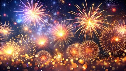 Naklejka premium Sparkling Fireworks Display in Night Sky for Celebration Events