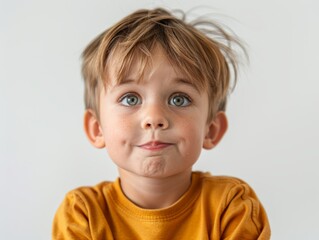 Fototapeta premium Adorable Toddler's Funny Facial Expression on White Background Generative AI