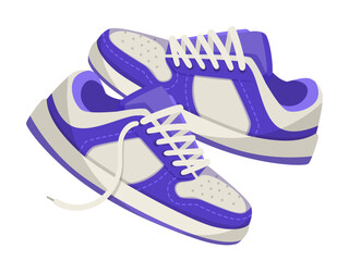 A pair of purple and white sneakers with laces on a white background. Vector illustration