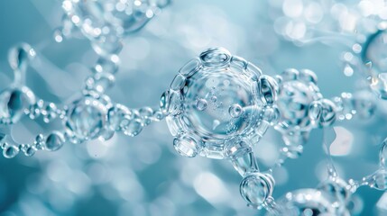 Close-up of water droplets with a focus on their surface tension and the light refraction within them