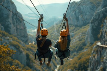 Exciting Zipline adventure through Tara River canyon in Montenegro. - Powered by Adobe
