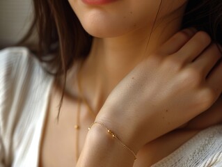 Elegant Woman Accessorizing with Colorful Jewelry Generative AI