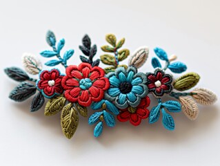 Naklejka premium Hand Embroidered Hair Clip with Floral Design for Fashion Accessories Generative AI