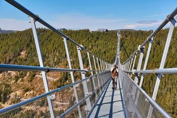 Skybridge 721 suspension footbridge, man walking through