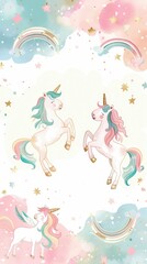 unicorns in the sky with stars and clouds