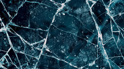 Cracked glass. Distressed overlay. White grain particles noise dust scratches broken used texture dark blue illustration abstract background.