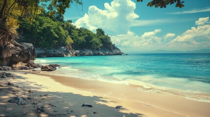 Wild island ocean tropical beach, breathtaking view, saturated colors