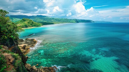 Wild island ocean tropical beach, breathtaking view, saturated colors