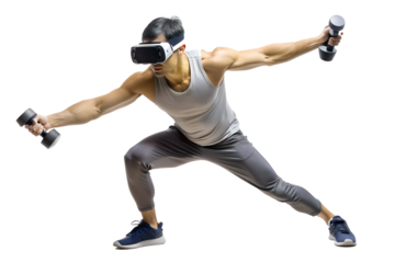 Exercising in virtual reality isolated on white background