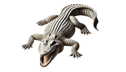 Obraz premium A realistic crocodile lying down with its mouth open, on a transparent background