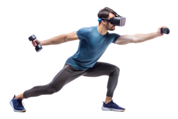 Exercising in virtual reality isolated on white background