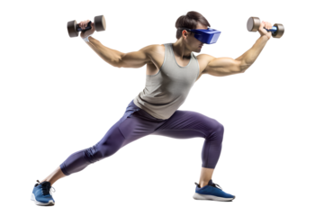 Exercising in virtual reality isolated on white background
