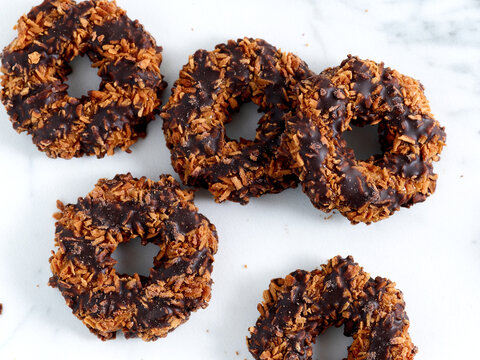 Girl Scout Cookies Samoa on Light Background