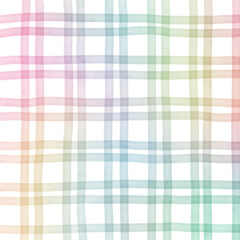Rainbow Plaid Gingham Check Hand Drawn Background Overlay