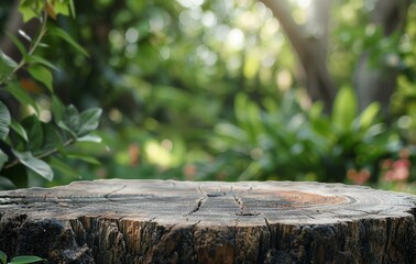 Fototapeta premium Wooden Stump In A Lush Green Forest