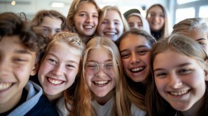 A group of young people possibly students posing together for a photo smiling and appearing happy with a casual and friendly atmosphere.