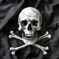 Classic Jolly Roger Flag: Symbol of Pirates with Skull and Crossbones on Black Background