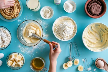 fitness breakfast - person mixing the powder into various recipes such as smoothies, pancakes, and yogurt bowls, incorporating clear whey protein into daily meals