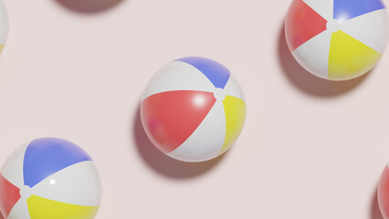 A frame of three 3D beach balls aligned diagonally, with the focus centered on the middle ball,...