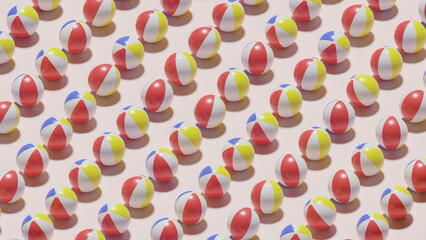 Repeating 3D-rendered beach balls in red tones against a light background, creating a striking and...