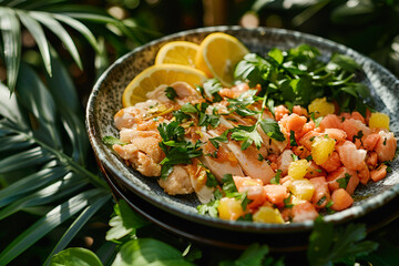 there is a bowl of food with shrimp