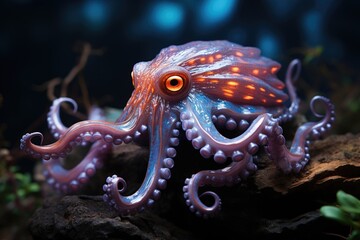 Dancing octopus under abyssal shine and curious eyes., generative IA