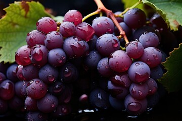 Mature grape close-up in a vine., generative IA