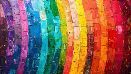 Fototapeta premium Vibrant Abstract Rainbow Painting with Textured Brush Strokes in a Colorful Spectrum