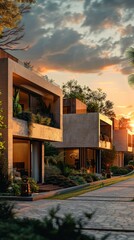 Serene Sunset: Modern Modular Townhouses Blending Urban Living with Nature's Beauty