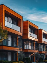 Obraz premium Urban Elegance: Close-up of Modern Modular Private Townhouses with Unique Architectural Elements