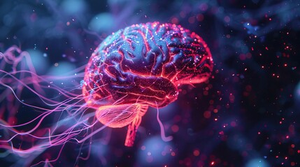 Obraz premium Closeup view of the human brain with visible neural pathways and electrical activity