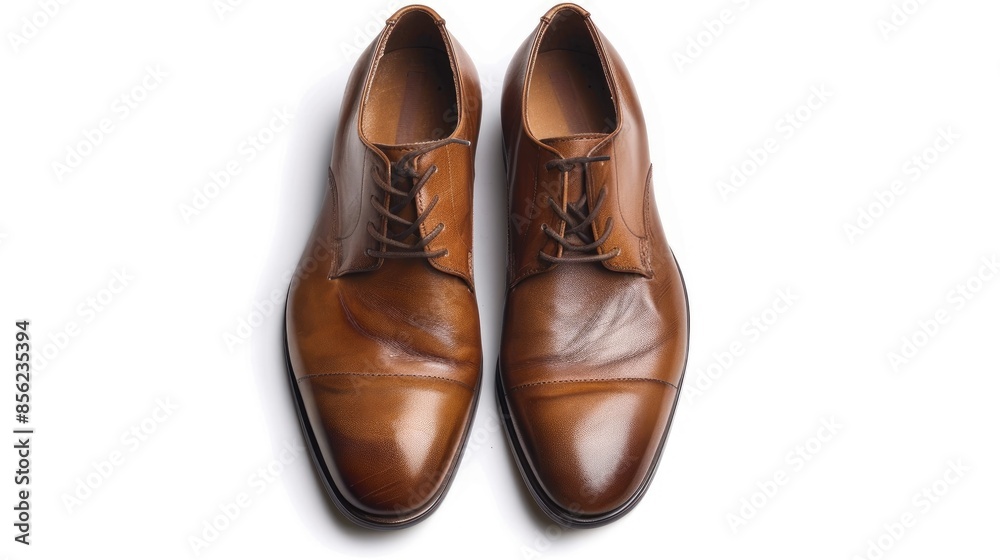 Sticker pair of brown shoes isolated on white background with blank area