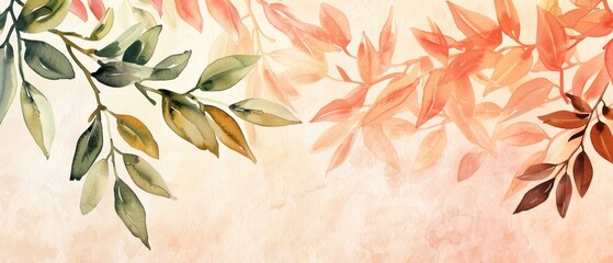 Pastel-colored watercolor leaves on a warm background, perfect for creating a serene and calming visual experience