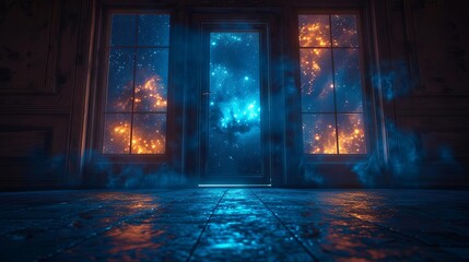 Obraz premium Open door at night close up, focus on, copy space Cool and calm ambiance