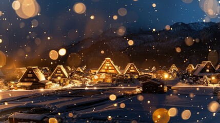 Snowfall Over a Glowing Winter Village