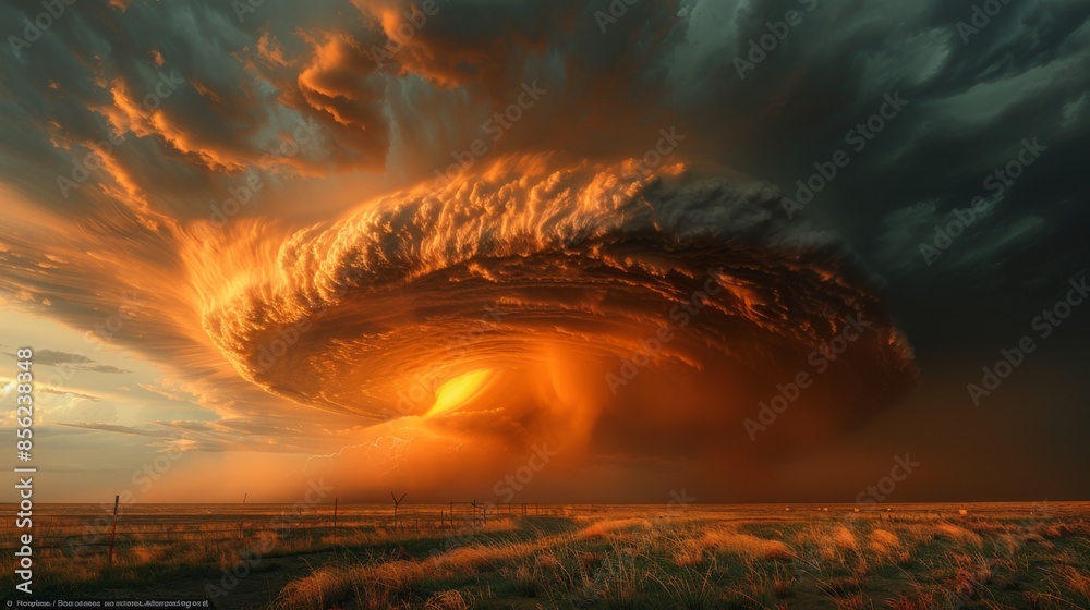 Wall mural An evocative portrayal of a supercell thunderstorm unleashing its fury