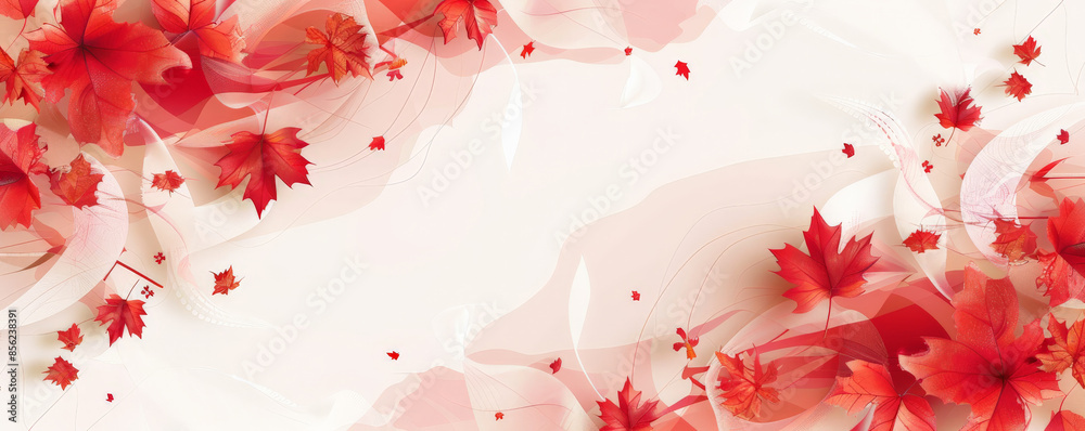 Wall mural canada day background with an abstract design featuring red and white geometric shapes and maple lea