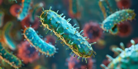 Fototapeta premium Bacteria cells in a vibrant microbial world