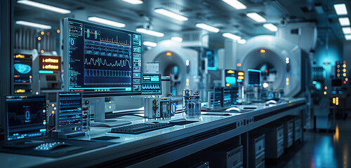 Tomography with medical equipment. Medical data analysis. The concept of using AI in medicine.