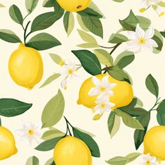 vintage pattern with lemon fruits and leaves