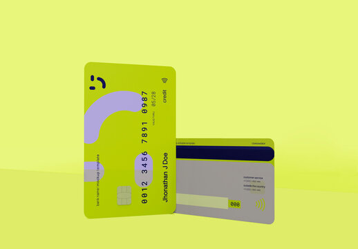 3d Two Credit Cards Mockup
