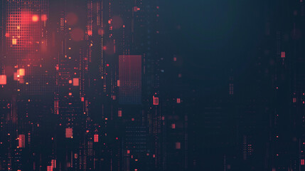 Abstract digital background with blue and red color scheme. Numerous block structures, creating sense of depth dimension