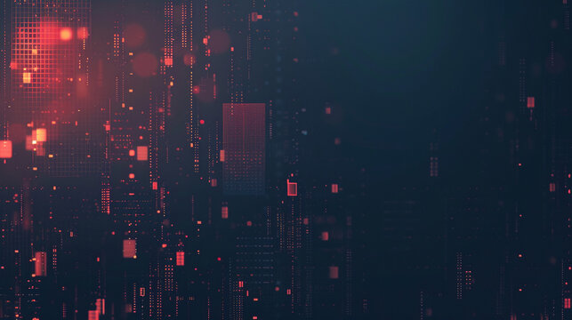 Abstract digital background with blue and red color scheme. Numerous block structures, creating sense of depth dimension