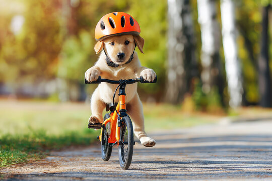 Puppy riding a bike