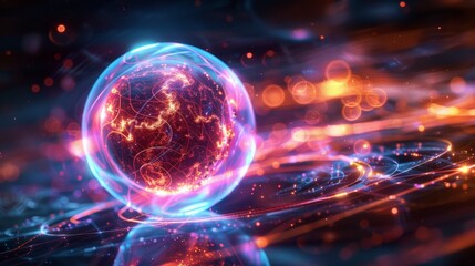 Obraz premium Abstract neon energy spheres with glowing effects