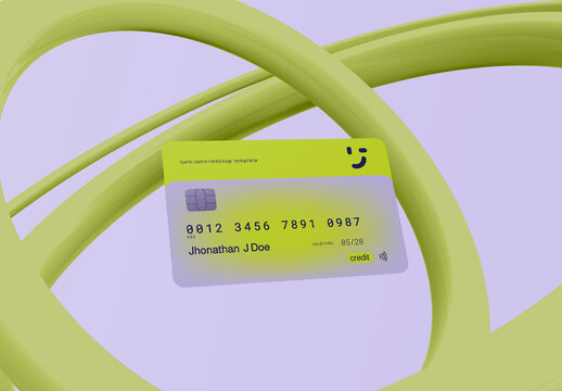 3d Credit Card Mockup with Decorations