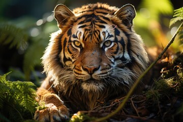 Majestic cane tiger resting in the jungle., generative IA