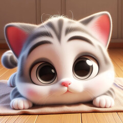 Fototapeta premium Funny kitten cartoon. Children illustrations, invitation cards or other uses 