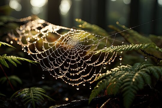 Spider weaves shining web in the node forest., generative IA